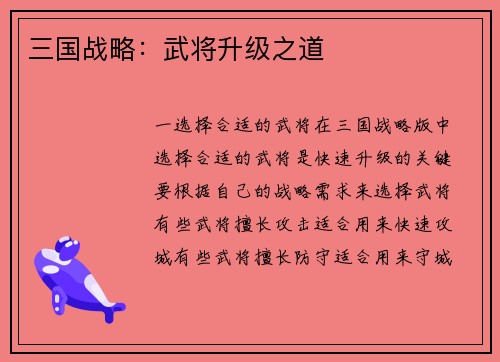 三国战略：武将升级之道